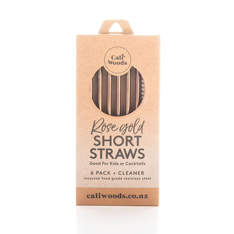 CaliWoods Stainless Steel Short Straw 6pk Rose Gold
