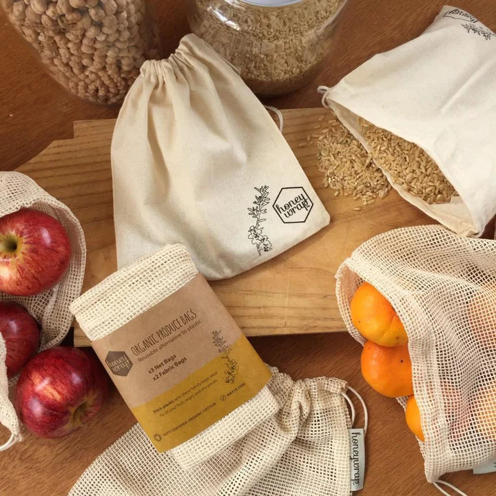 Honeywrap 5pk Bin and Produce Cotton Bags
